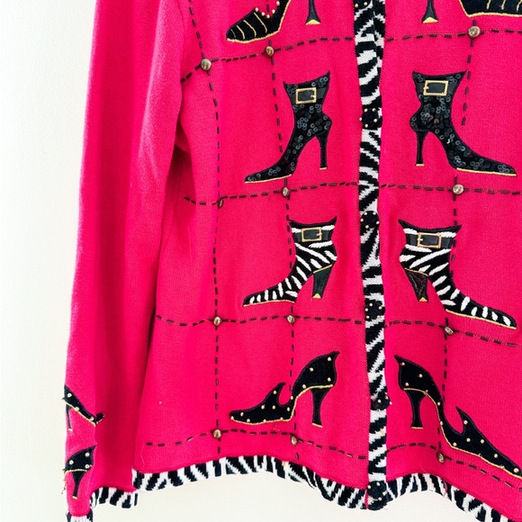 Vintage Hot Pink Zebea Shoe Cardigan – Size Large - Picture 2 of 7